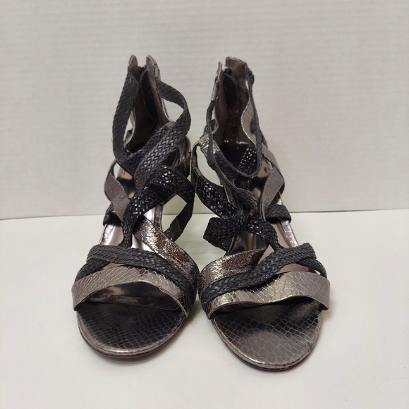 Carlos Santana Leather Pewter Silver Snakeskin Strappy Stiletto High Heels - Picture 2 of 10